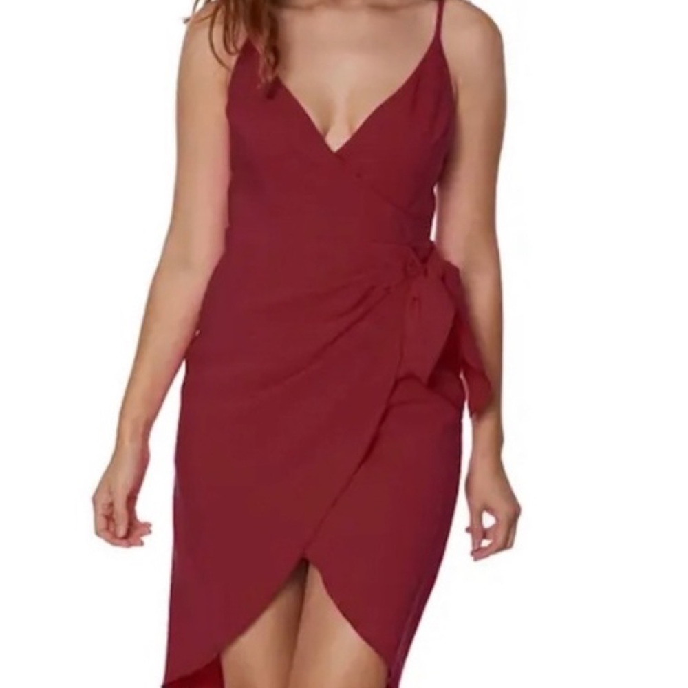 BCBGENERATION Red Spaghetti Strap Side Tie Mini Dress